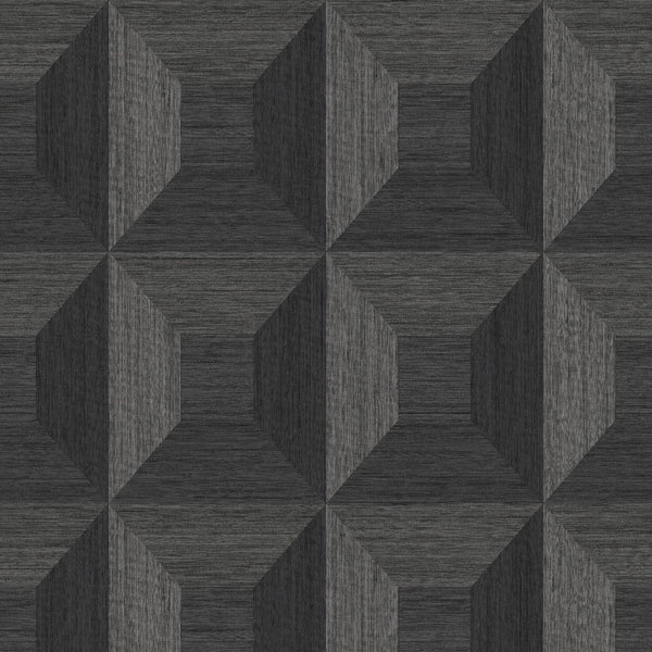 Seabrook Squared Away Geometric Ebony Wallpaper