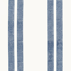 Schumacher - Greek Key Stripe - Navy - 5005361 - Wallpaper