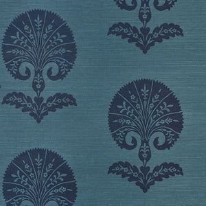 Schumacher - Ottoman Flower Sisal - Peacock - 5008212 - Wallpaper
