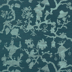 Schumacher - Shantung Silhouette Sisal - Peacock - 5008253 - Wallpaper