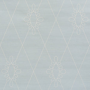 Schumacher - Sylvie Embroidered Sisal - Water Blue - 5009271 - Wallpaper