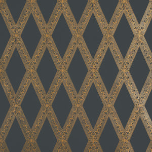 Schumacher - Les Losanges Toile - Gold On Black - 5011362 - Wallpaper