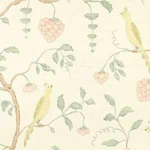 Schumacher - Wisteria Sisal - Teal & Soft Pink - 5013700 - Wallpaper