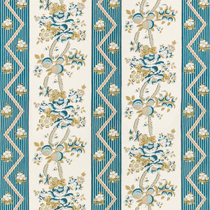 Schumacher - Sylvain Floral Stripe - Teal - 5015540 - Wallpaper