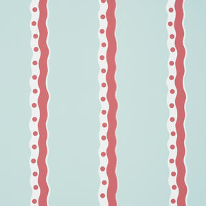 Schumacher - Rousseau Stripe - Rouge & Sky - 5015740 - Wallpaper