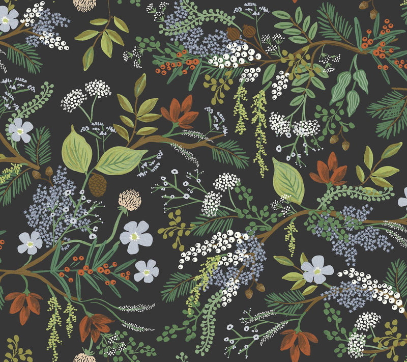 Rifle Paper Co. Juniper Forest Peel And Stick Black Wallpaper
