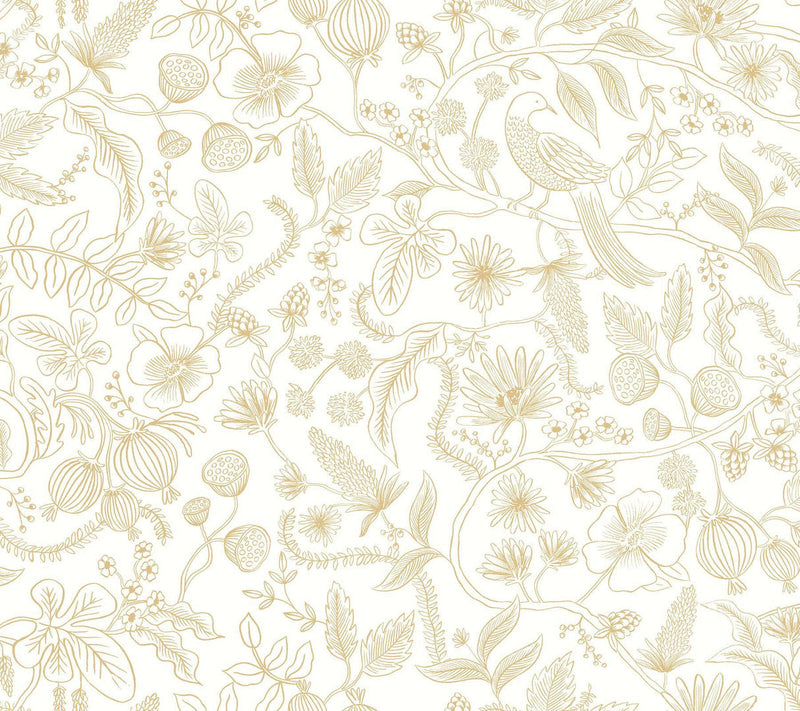 Rifle Paper Co. Aviary Peel And Stick Off White/Gold Wallpaper