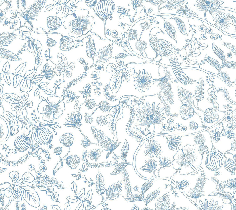 Rifle Paper Co. Aviary Peel And Stick Blue/Cream Wallpaper