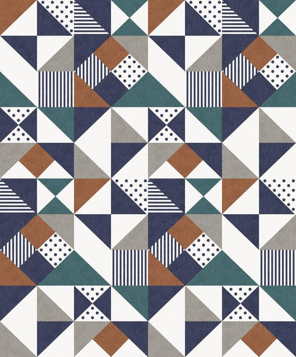 Seabrook Lozenge Geometric Indigo & Burnt Orange Wallpaper