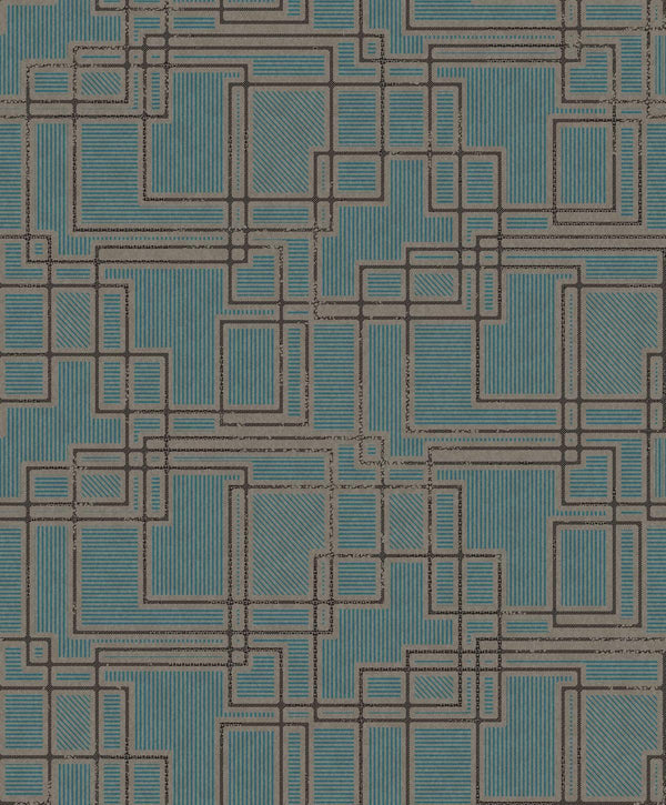 Seabrook Bauhaus Cityscape Perry Teal & Warm Stone Wallpaper