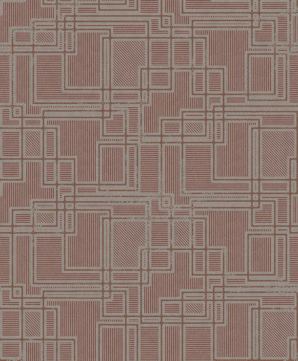 Seabrook Bauhaus Cityscape Burgundy & Graphite Wallpaper