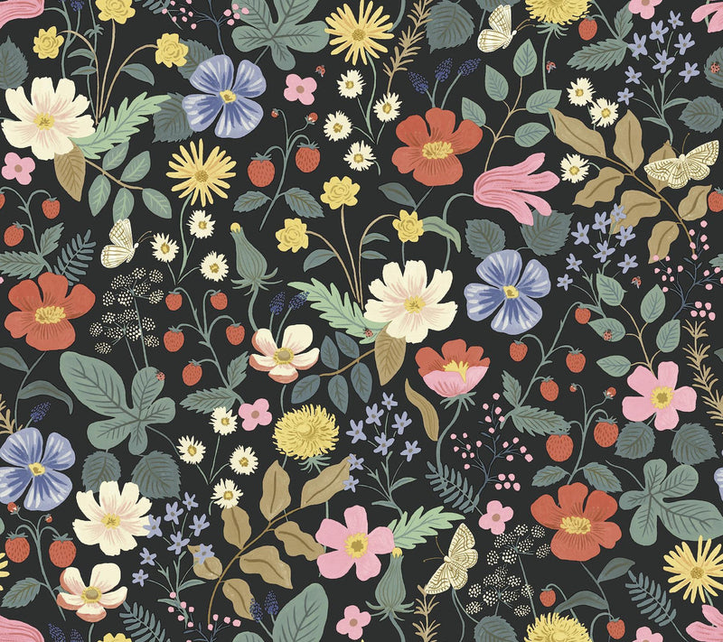 Rifle Paper Co. Strawberry Fields Black Wallpaper