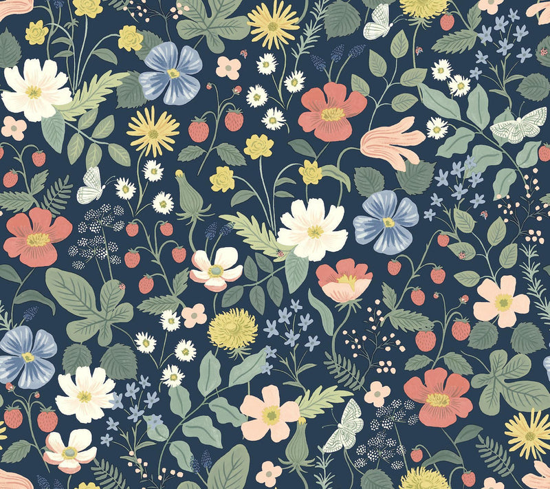 Rifle Paper Co. Strawberry Fields Blue Wallpaper
