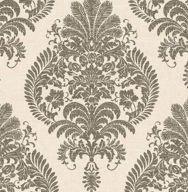 Seabrook Antigua Damask Charcoal And Ivory Wallpaper