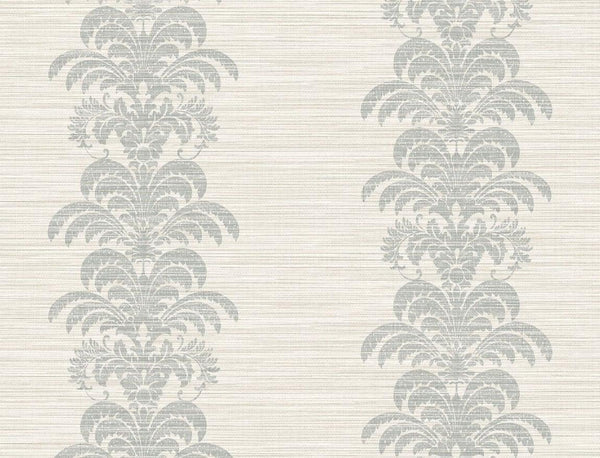 Seabrook Palm Frond Stripe Stringcloth Cove Gray And Alabaster Wallpaper