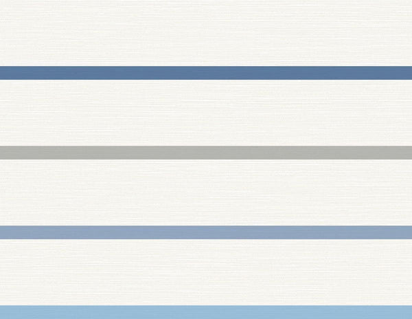 Seabrook Crew Stripe Air Force Blue, Gray, And Eggshell Wallpaper