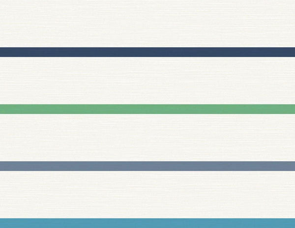 Seabrook Crew Stripe Midnight Blue, Spearmint, And Eggshell Wallpaper