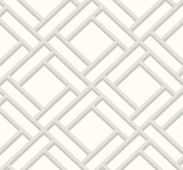 Seabrook Block Trellis Metallic Silver And Eggshell Wallpaper