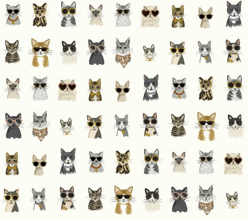 Rifle Paper Co. Cool Cats Peel And Stick Grey & Gold Wallpaper