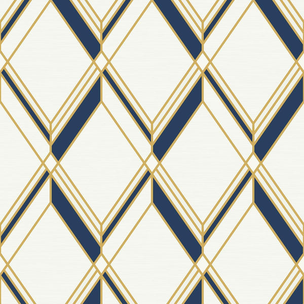 Seabrook Brooklyn Diamond Metallic Gold & Navy Wallpaper