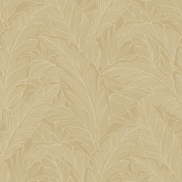 Seabrook Deco Banana Leaf Old Gold Wallpaper