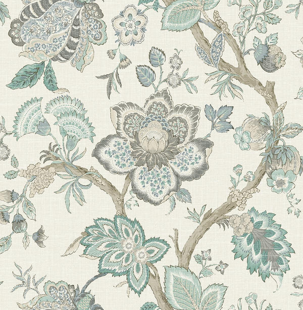 Seabrook Bernadette Jacobean Summer Sky & French Blue Wallpaper