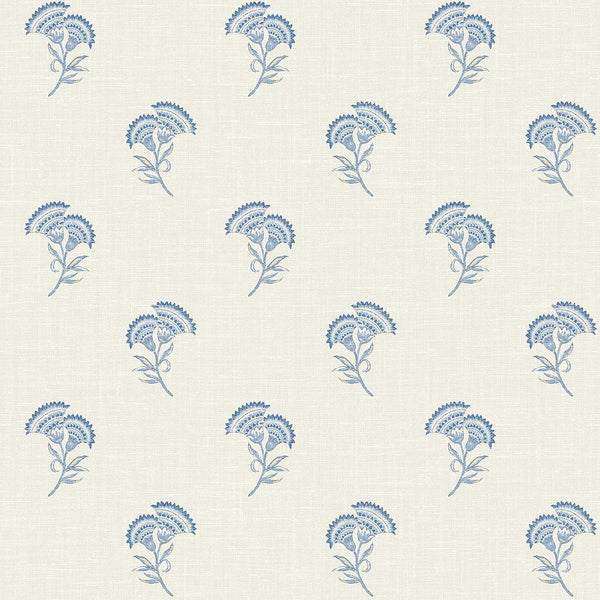 Seabrook Lotus Branch Floral French Blue Wallpaper