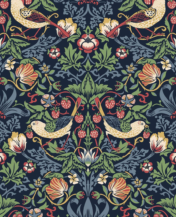 Seabrook Fragaria Garden Midnight Blue Wallpaper