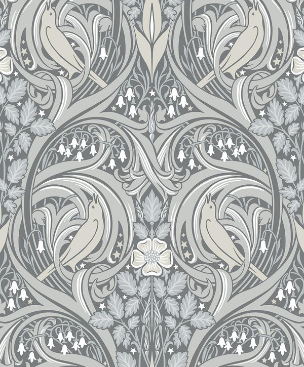Seabrook Bird Scroll Argos Grey & Linen Wallpaper