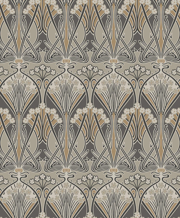 Seabrook Dragonfly Damask Bronze & Smoke Wallpaper