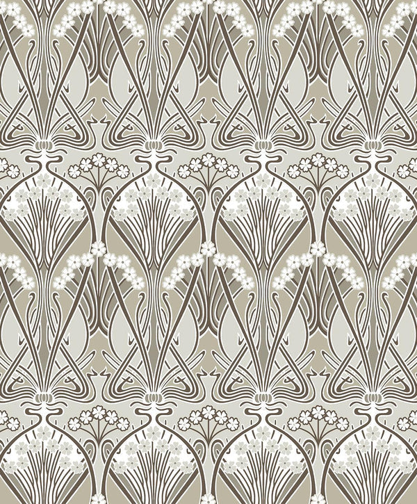 Seabrook Dragonfly Damask Warm Pewter Wallpaper