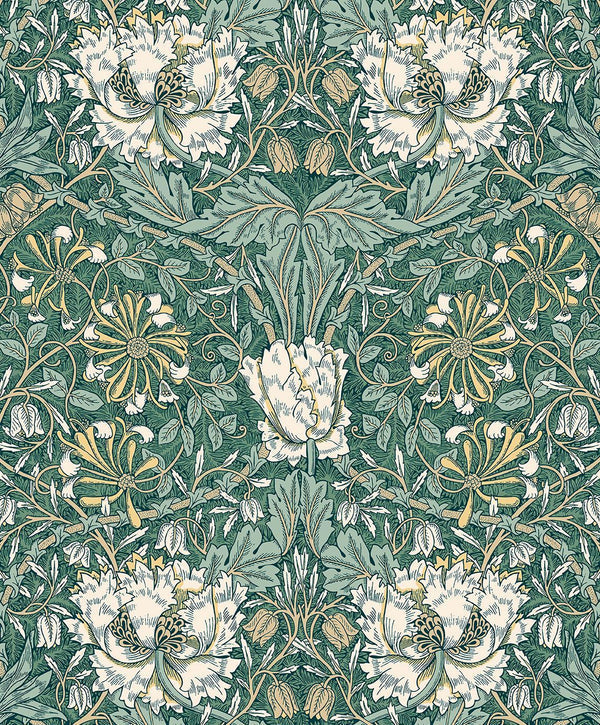 Seabrook Ogee Flora Everglades & Buttercup Wallpaper