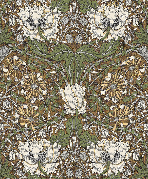 Seabrook Ogee Flora Dijon & Sage Wallpaper