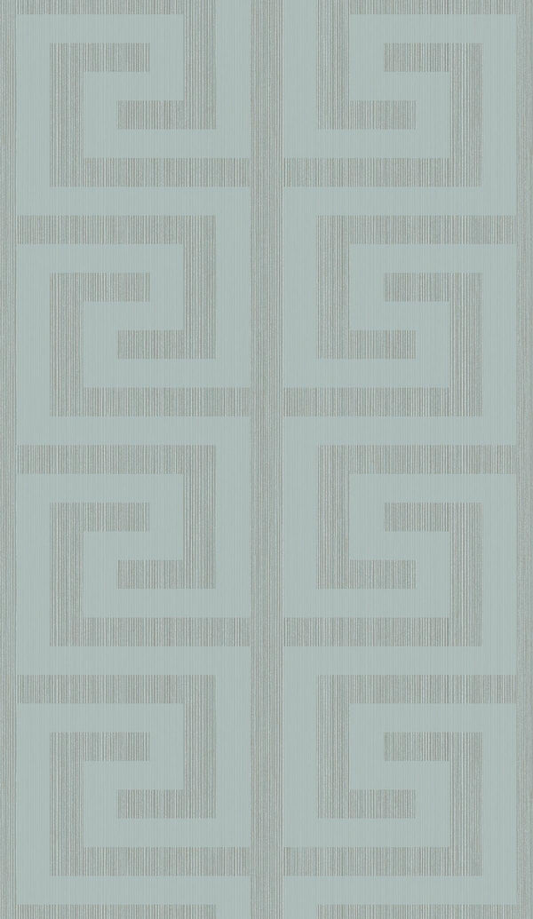 Seabrook Greek Key Metallic Sea Green Wallpaper
