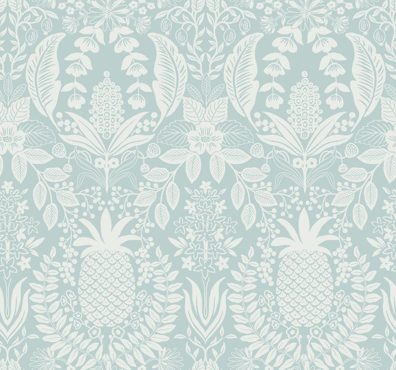 Rifle Paper Co. Pineapple Damask Blue Wallpaper