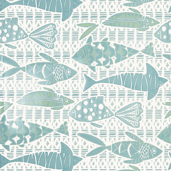 Thibaut Batik Fish Spa Blue Wallpaper - T15871
