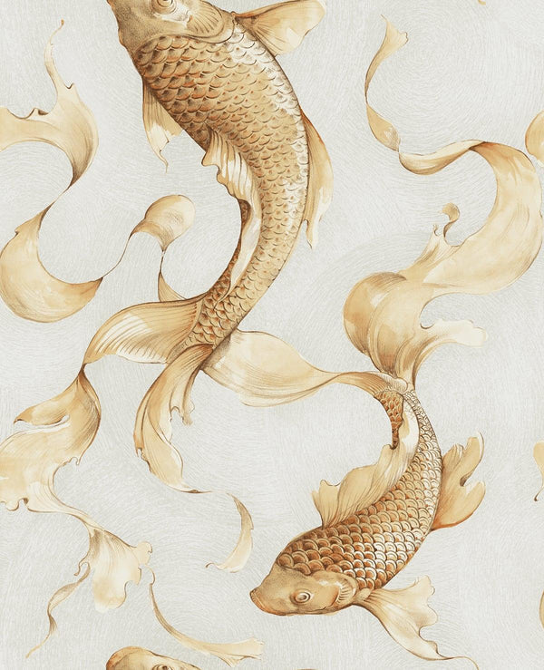 Seabrook Koi Fish Metallic Gold And Off-White Wallpaper