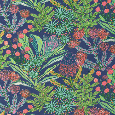 Protea Print Navy Fabric - F81764 - Thibaut Fabric