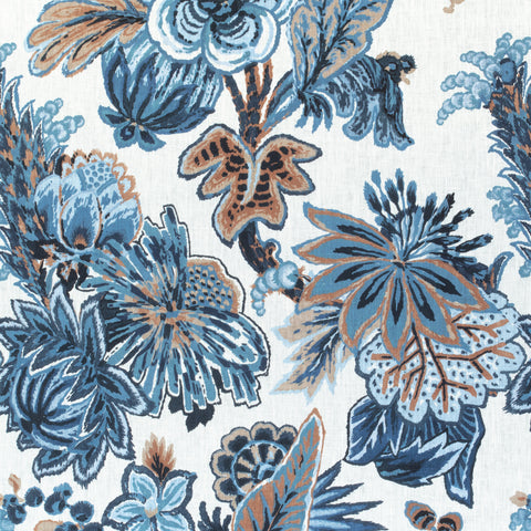 Floral Gala Navy and White Fabric - F910213 - Thibaut Fabric