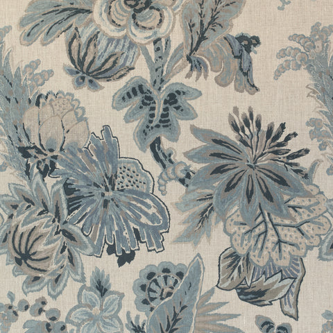 Floral Gala Slate Blue and Flax Fabric - F910214 - Thibaut Fabric