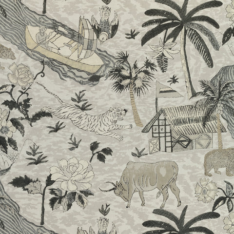Tiger Reserve Grey Fabric - F910232 - Thibaut Fabric