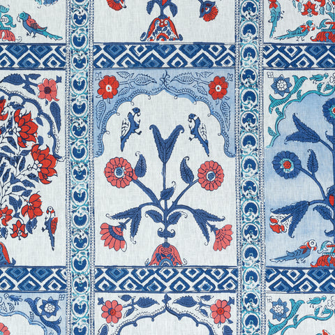 Indian Panel Coral and Blue Fabric - F910631 - Thibaut Fabric