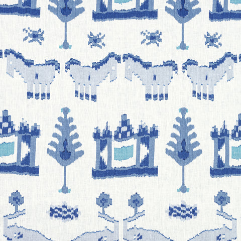 Kingdom Parade Blue and White Fabric - F910641 - Thibaut Fabric