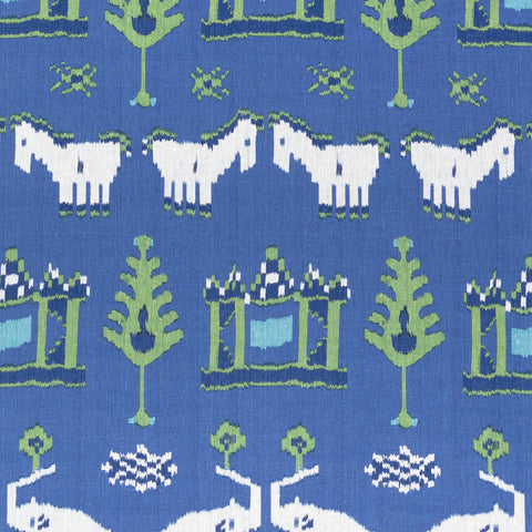 Kingdom Parade Blue and Green Fabric - F910642 - Thibaut Fabric