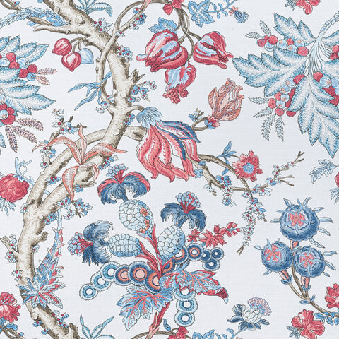 Chatelain Blue and Red Fabric - F910845 - Thibaut Fabric