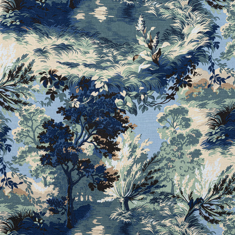 Lincoln Toile Navy and Teal Fabric - F910867 - Thibaut Fabric