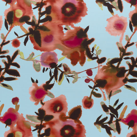 Open Spaces Aqua and Coral Fabric - F913086 - Thibaut Fabric