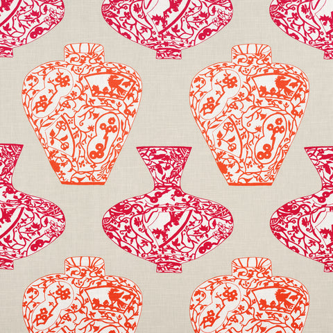 Imari Vase Orange and Pink Fabric - F913123 - Thibaut Fabric