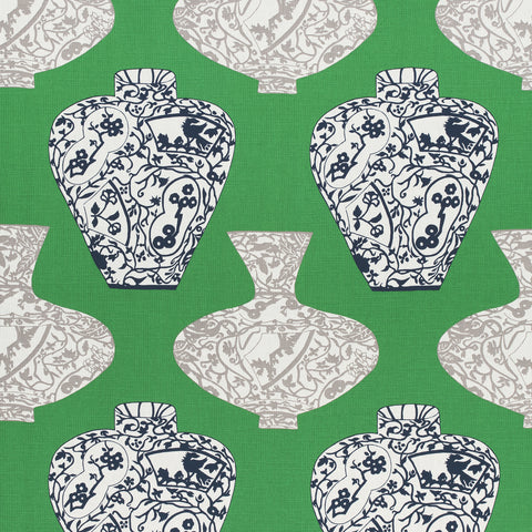 Imari Vase Emerald Green Fabric - F913125 - Thibaut Fabric