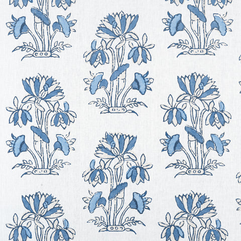 Lily Flower Blue and White Fabric - F913204 - Thibaut Fabric
